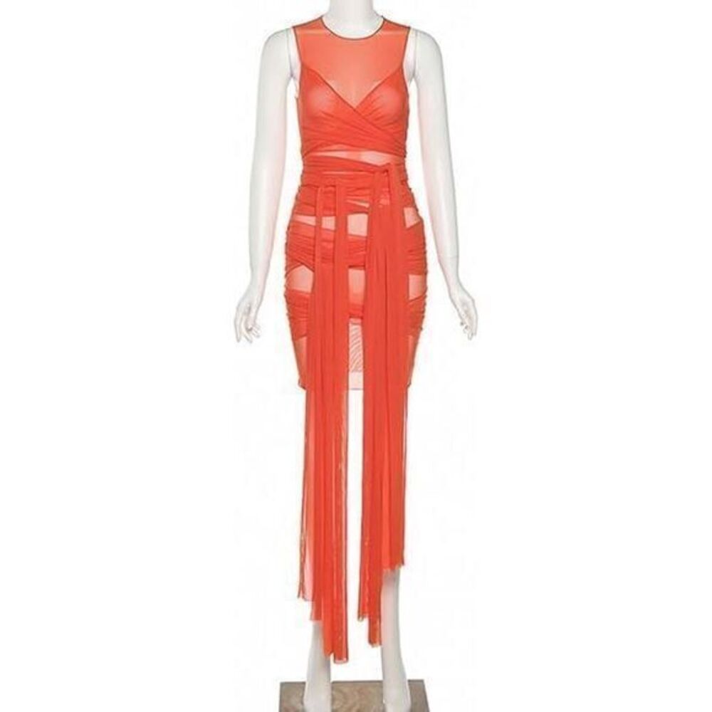 Micas Multilayer‎ Mesh Women Party Dress Sexy Lace Up size M
